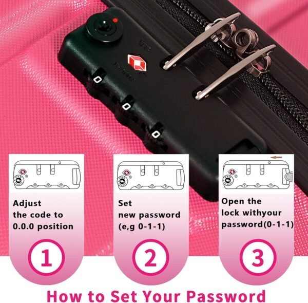 ILLUMINEW Luggage Sets with Durable Lightweight Carry-On Suitcases, Spinner Wheels, and TSA-Approved Lock (LOGO, Rose Red, 20/24/28) - Image 5