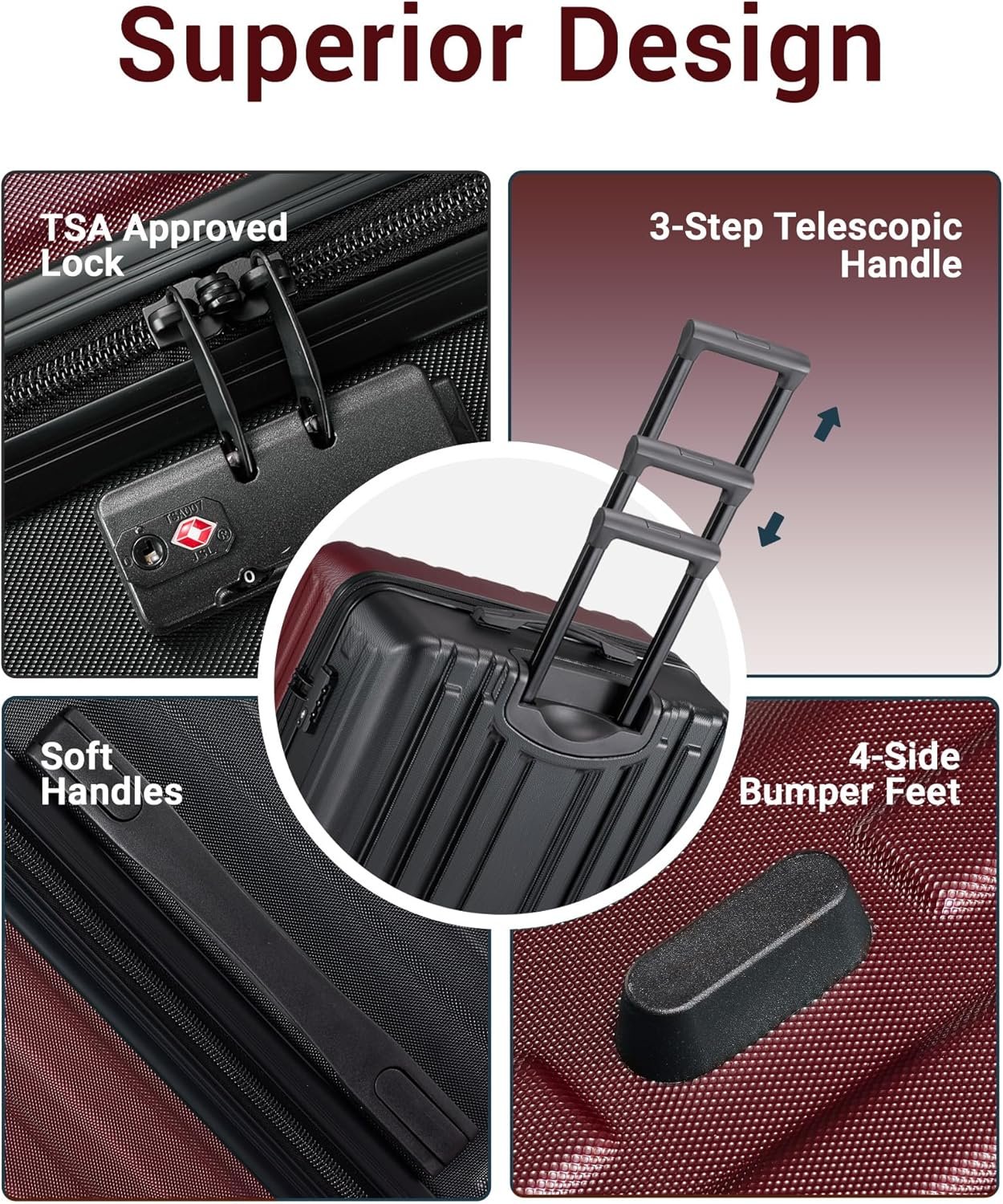 2 Piece Luggage Set, Hardside Lightweight Suitcase Sets with Double Spinner Wheels airline-approved carry-on luggage (20/28inch, Red&Black) - Image 5