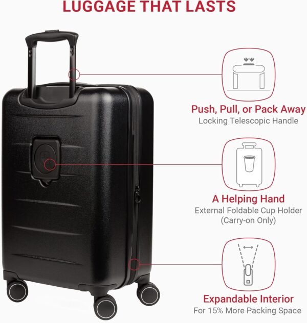 SwissGear 8020 Eclipse Hardside Expandable Luggage with Spinner Wheels, Black, Carry-On 18-Inch - Image 3