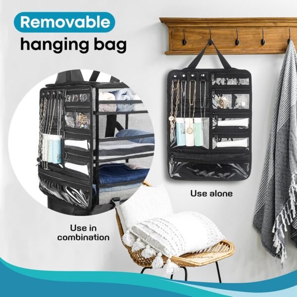 Hanging Suitcase Organizer & Travel Shelves, Hanging Packing Cubes for Travel, Suitcase Hanging Organizer for Carry-on Luggage, Easy Packing & Wrinkle-Free Clothes, Black - Image 5