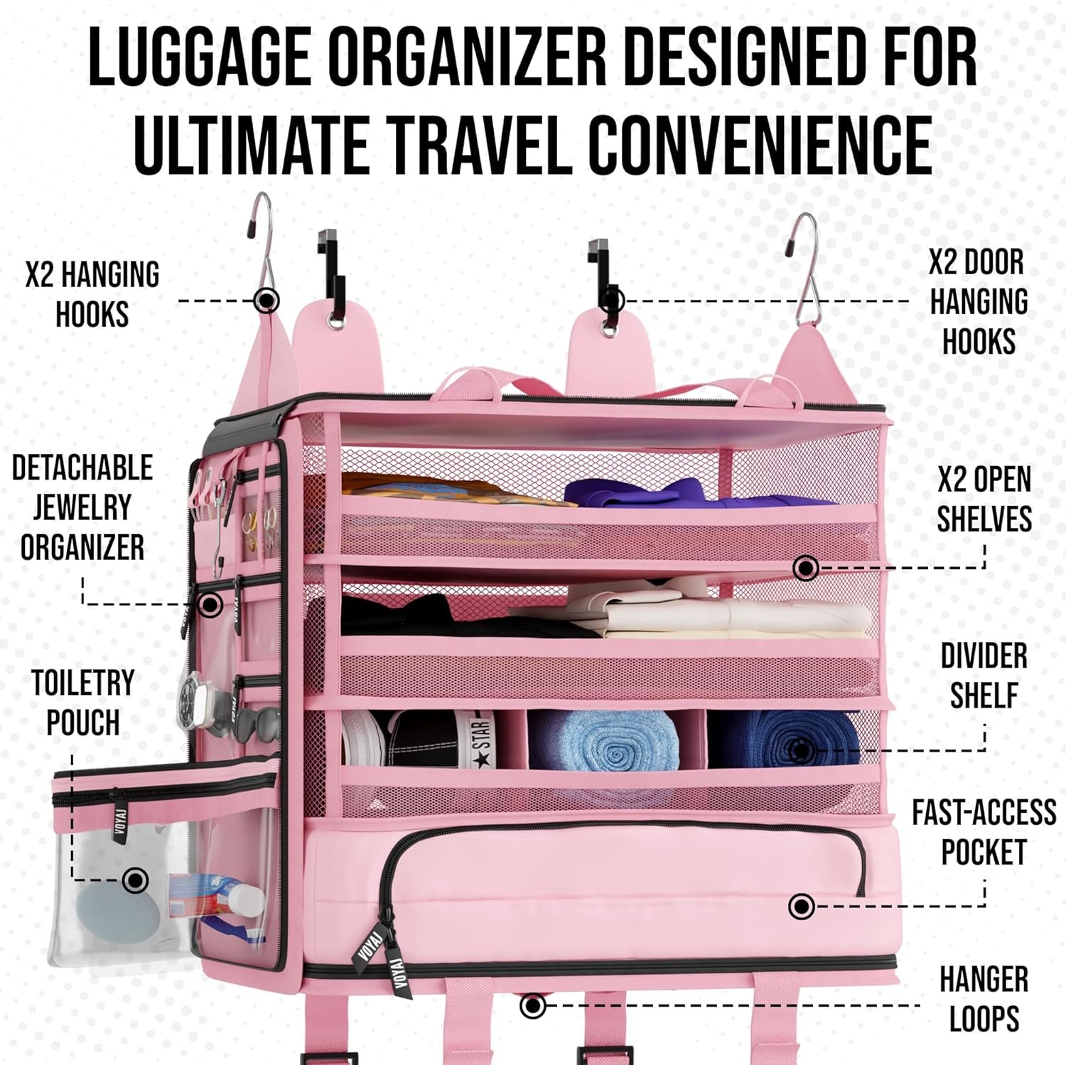 Voyaj Hanging Suitcase Organizer for Travel - Carry On Closet, Luggage Organizers, Travel Organizer - Easily Fits Carry On for Wrinkle Free Packing - Image 3