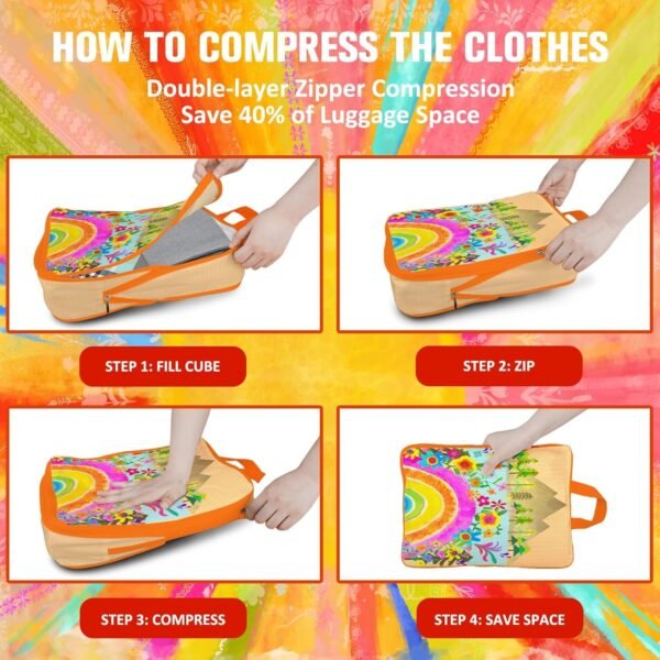 6 Set Boho Compression Packing Cubes Compressed Storage Bags for Carry on Suitcases Packaging Luggage Bags Organizers for Travel - Image 7