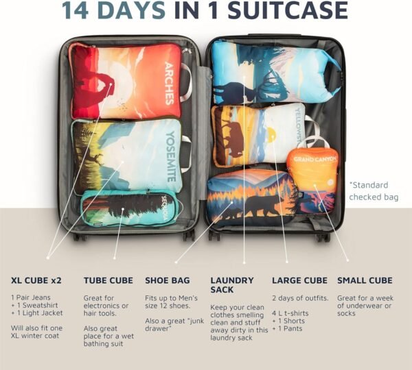 Packing Cubes for Travel-Extra Large Luggage Organizers 7 Piece Set-Ultralight, Expandable/Compression Bags for Clothes by TRIPPED Travel Gear (National Parks) - Image 4