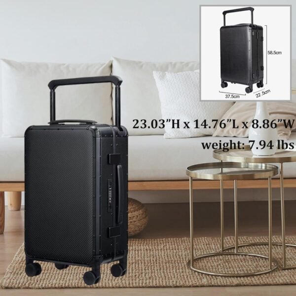20 Inch Hardside Carry On Luggage with Spinner Wheels, Carbon Fiber Hard Shell Rolling Suitcase Built-In TSA Lock USB for Lightweight Travel Airline Approved - Image 8