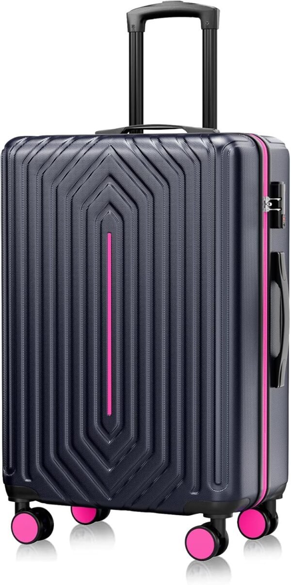 20 inch Carry-on Luggage Hardside Lightweight Suitcase with Spinner Wheels TSA Lock Airline Approved Suitcase for Travel Business, Rose Red With Dark Blue - Image 2
