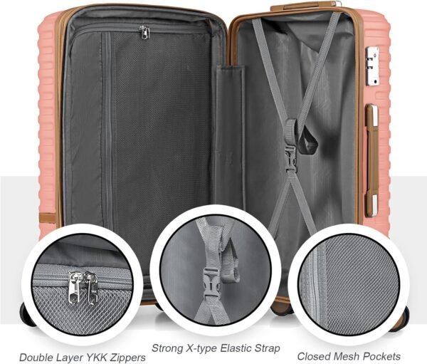 Joyway Expandable Luggage Sets 5 Piece Carry on and Check,Hardside Suitcase with Spinner Wheels and TSA Lock (Pink,20/24) - Image 7