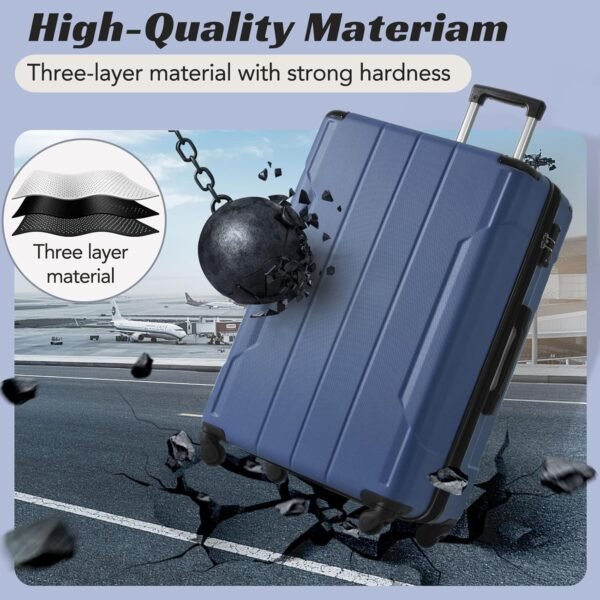 Merax Luggage Expandable Lightweight Spinner Suitcase with Corner Guards (Blue, 3-Piece Set (20/24/28) - Image 6