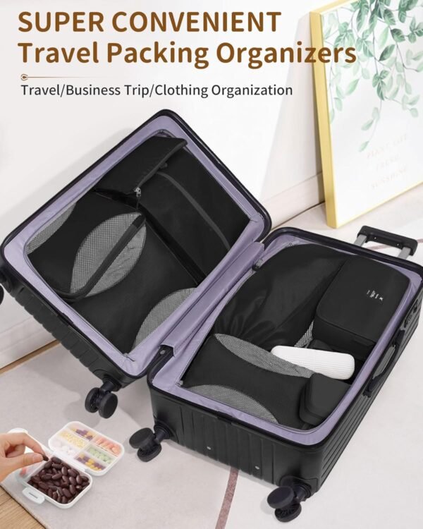 Compression Packing Cubes 12 Set, Suitcase Organizers, Luggage Organizer Bags for Travel, Extendable Packing Cubes for Travel Compression, Travel Essentials, Black - Image 4