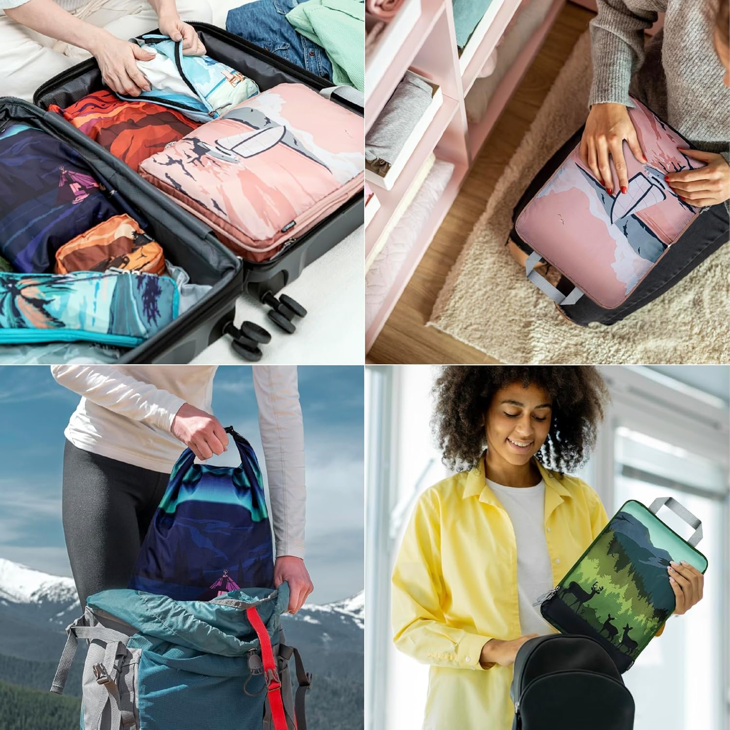 Set of 8 compression packing cubes for travel accessories- Expandable bags for clothing, toiletry, backpacks, organizing essentials (Holiday) - Image 9