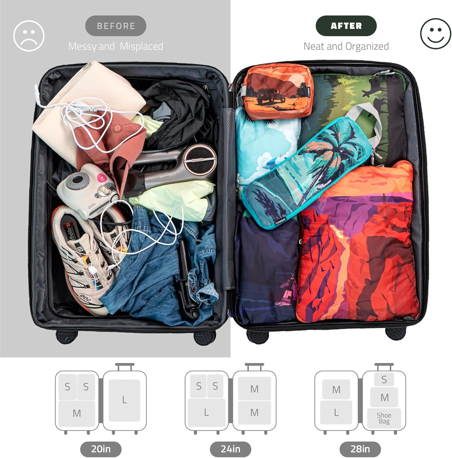 Set of 8 compression packing cubes for travel accessories- Expandable bags for clothing, toiletry, backpacks, organizing essentials (Holiday) - Image 7