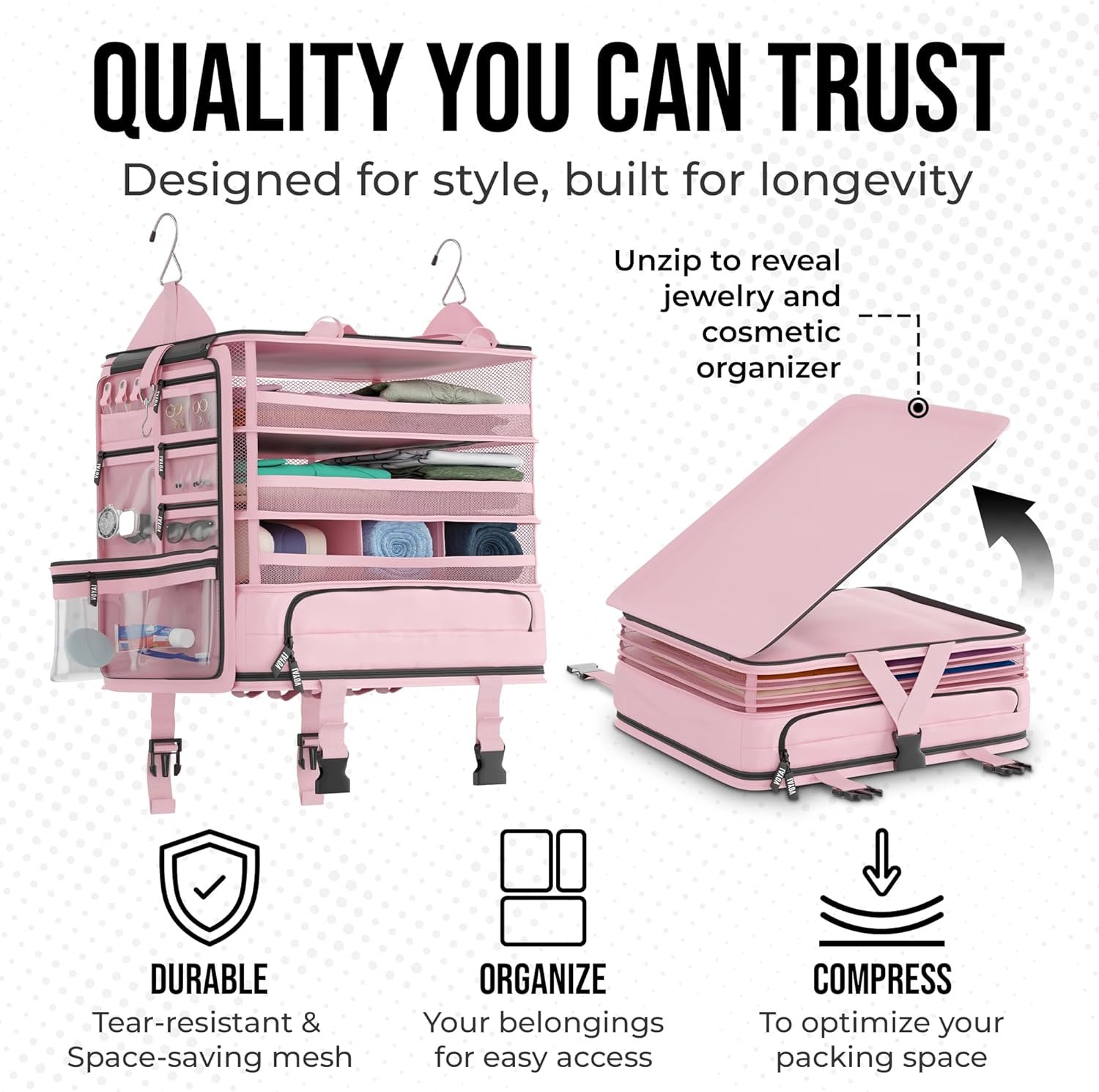 Voyaj Hanging Suitcase Organizer for Travel - Carry On Closet, Luggage Organizers, Travel Organizer - Easily Fits Carry On for Wrinkle Free Packing - Image 5