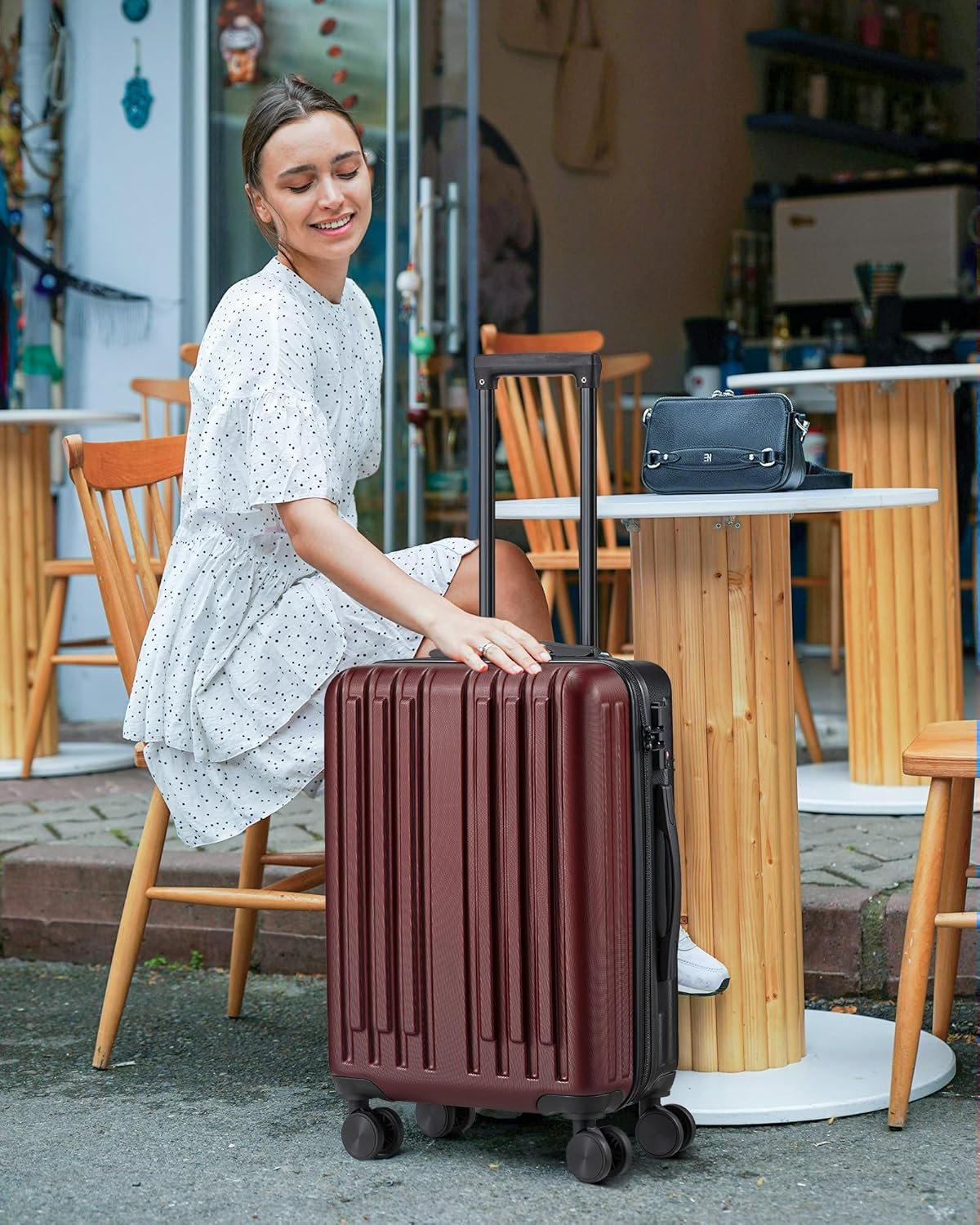 2 Piece Luggage Set, Hardside Lightweight Suitcase Sets with Double Spinner Wheels airline-approved carry-on luggage (20/28inch, Red&Black) - Image 3