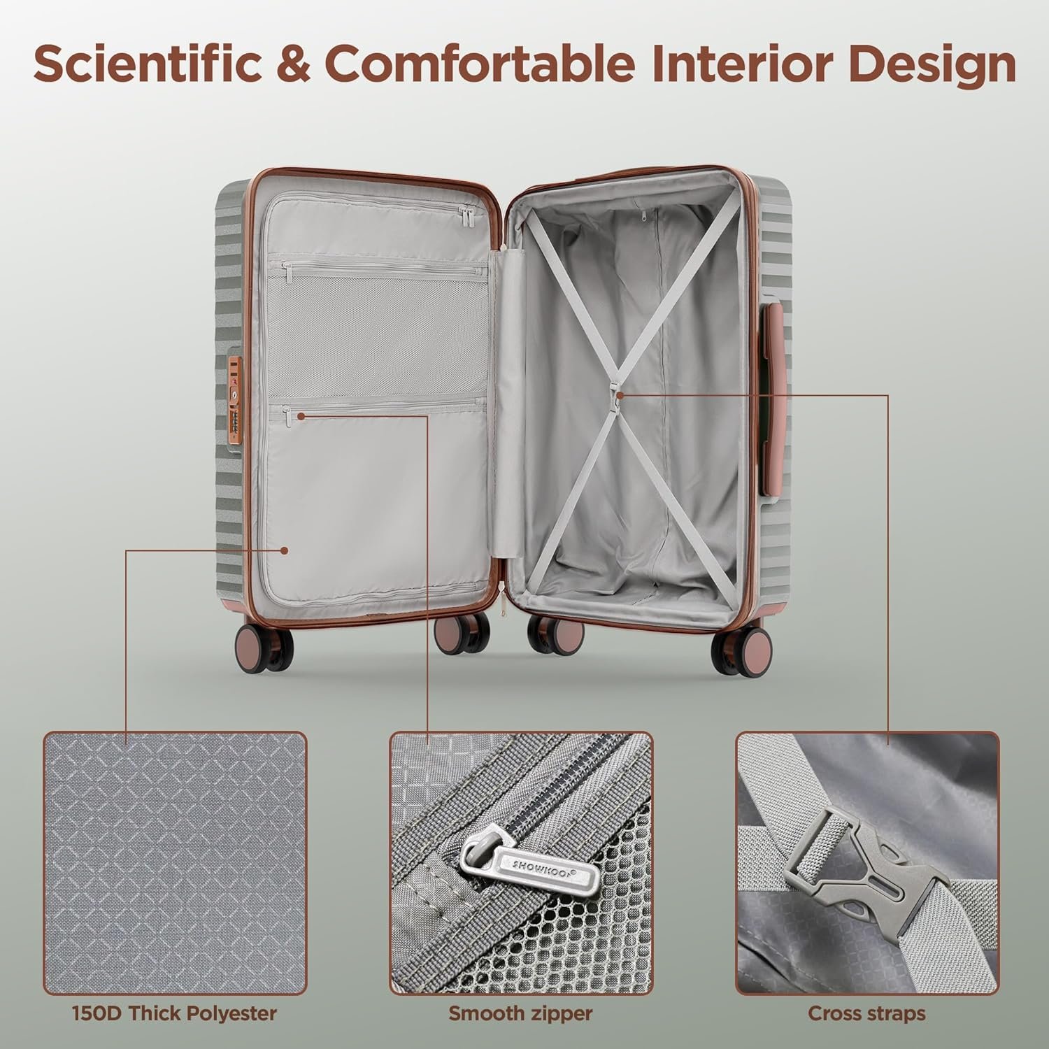 SHOWKOO Luggage Sets 3 Piece Hardside Expandable Suitcase with Double Spinner Wheels Tsa Lock Green (20in/24in/28in) - Image 9