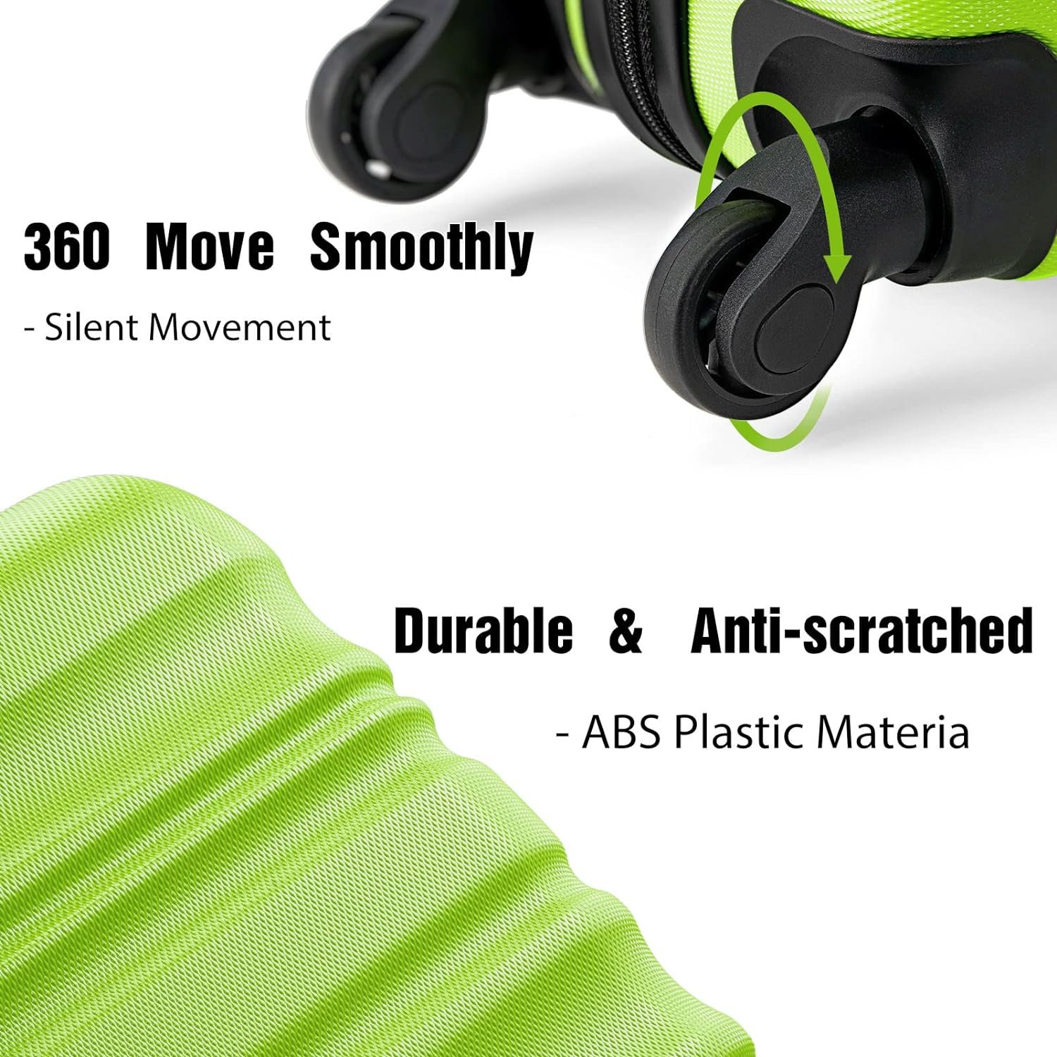 LONG VACATION Luggage Set 4 Piece Luggage with ABS hardshell TSA Lock Spinner Wheels Carry on Suitcase (APPLE GREEN, 6 piece set) - Image 5