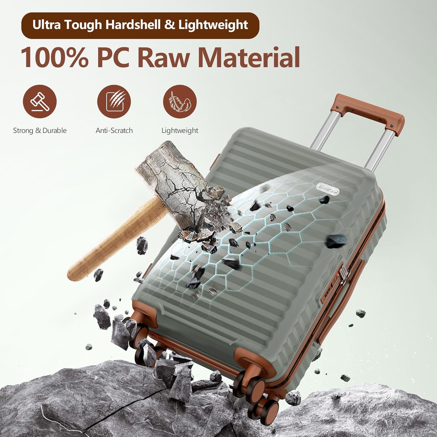 SHOWKOO Luggage Sets 3 Piece Hardside Expandable Suitcase with Double Spinner Wheels Tsa Lock Green (20in/24in/28in) - Image 4