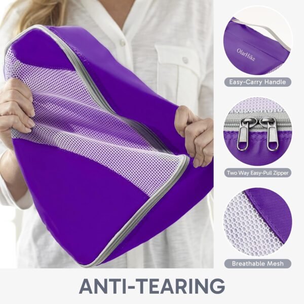 ALL INCLUDED 10 Set Durable Packing Cubes for Suitcases,OlarHike Essentials for Travel, UPGRADED Anti-Tear Stitching, NEW Improved Luggage Packing Organizers for Travel Accessories (Purple) - Image 5
