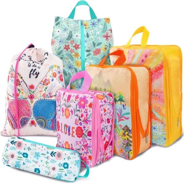 6 Set Boho Compression Packing Cubes Compressed Storage Bags for Carry on Suitcases Packaging Luggage Bags Organizers for Travel - Image 2