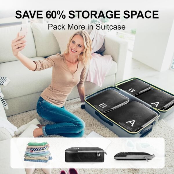 Compression Packing Cubes for Travell - Premium 362D Fabric Packing Cubes with Smooth Zippers, Space-Saving Compression Bags for Travell, Luggage Organizers for Clothes, Shoes, and Accessories - Image 7