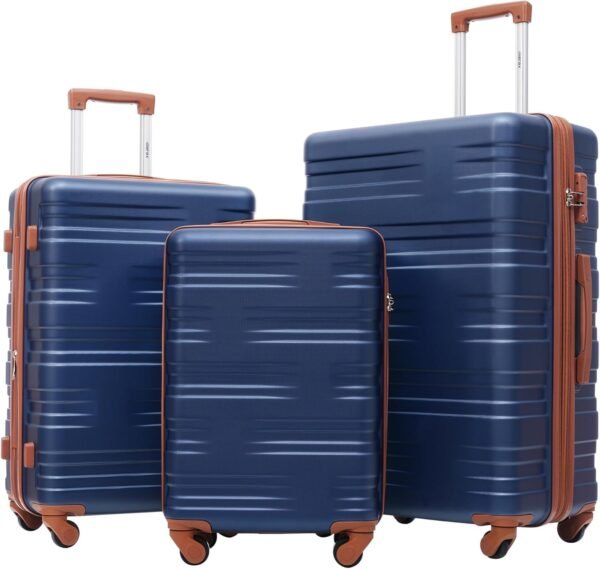 Merax Hardside Spinner Luggage with TSA Lock Expandable Lightweight Suitcase 20inch 24inch 28 inch Available(Navy and Brown, 3-piece Set(20/24/28)) - Image 2