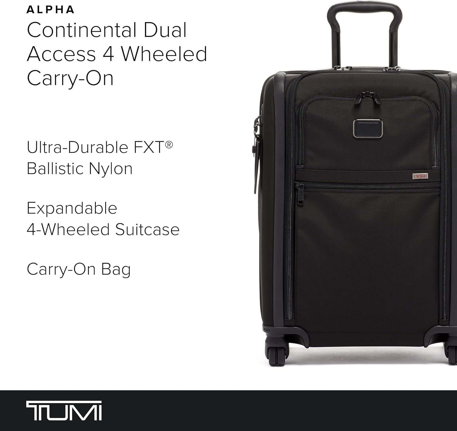 TUMI Alpha Continental Dual Access 4-Wheeled Carry-on Luggage - Rolling, Lightweight Suitcase - Secure Suitcase with Lock - Image 3