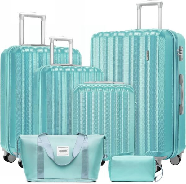 LARVENDER Luggage Set 6 Piece Large Suitcases with Wheels, Suitcase Set ABS Hard Shell Luggage Sets with Spinner Wheels, Carry On Luggage TSA Lock Travel Luggage for Men Women(Sky Blue) - Image 2