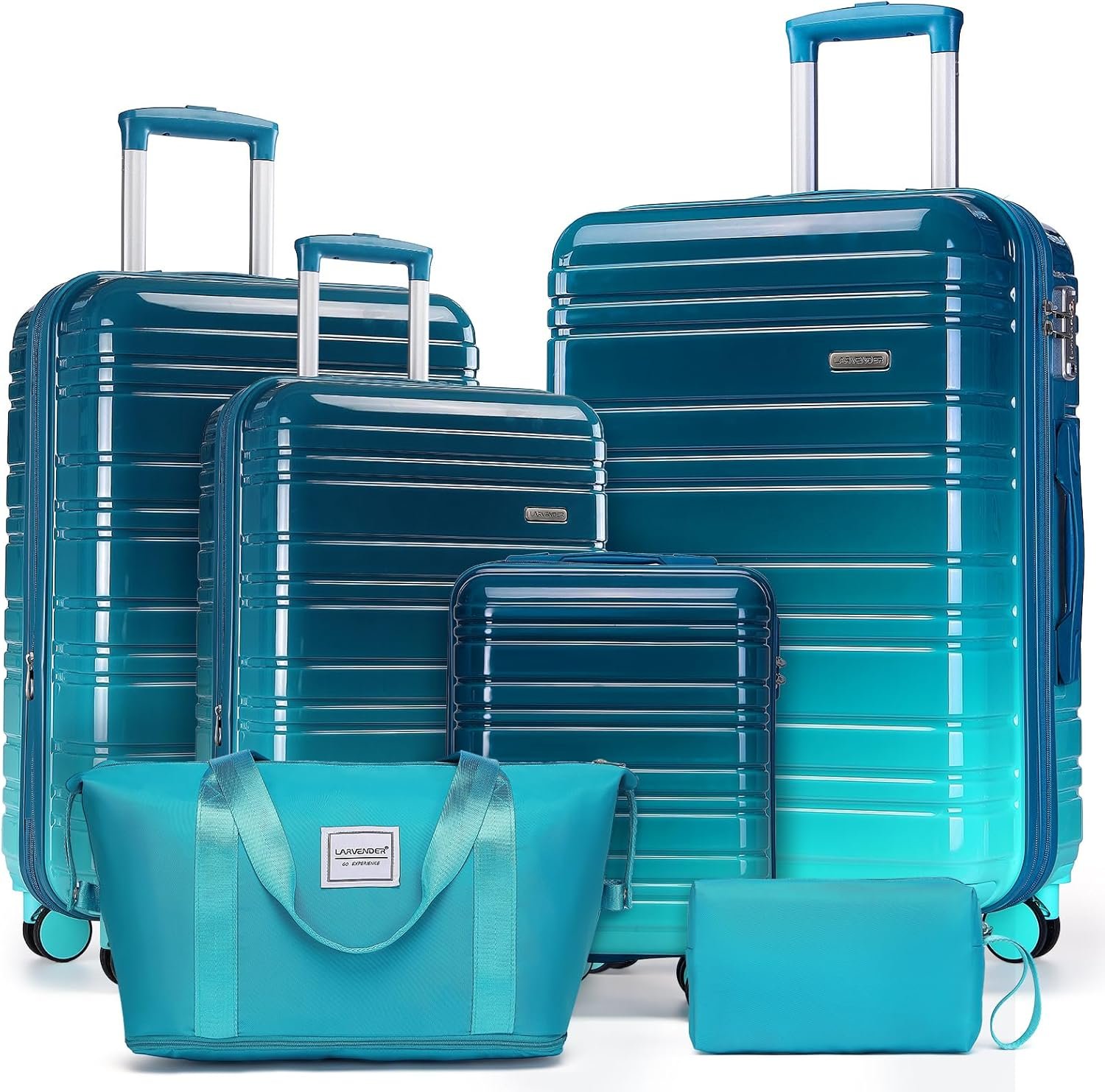 LARVENDER Luggage Sets 6 Piece, Expandable PC+ABS Hardside Multicolor Suitcase Sets with TSA Lock Double Spinner Wheels, Ocean Breeze - Image 2