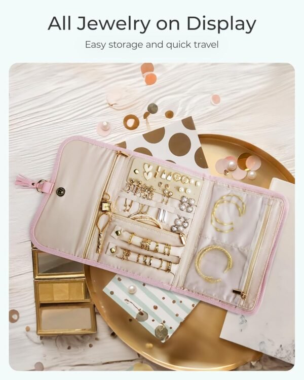 BAGSMART Travel Jewelry Case Organizer, Roll Foldable Jewelry Case for Journey-Rings, Necklaces, Earrings, Bracelets, Brooches, Portable Travel Essentials, Purple - Image 3