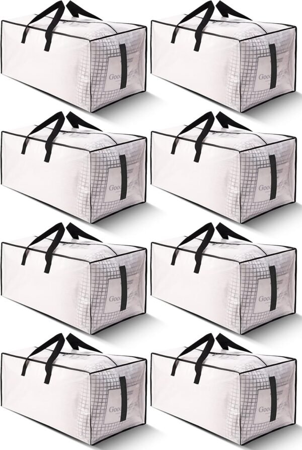 8 Pack Large Strong Moving Bags with Zippers & Carrying Handles - Water-Resistant - Heavy Duty Storage Tote for Space Saving, Fold Flat, Alternative to Moving Box (Semi-Transparent) - Image 2