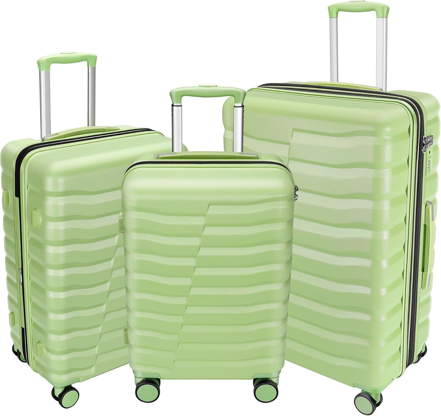 Lightweight Luggage with Spinner Wheels & YKK Zipper, 3-Piece Suitcase ABS+PC Hardside Luggage Set with TSA Lock, Light Avocado Green (20+24+28 inch) - Image 2
