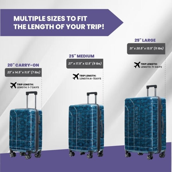 Spyder Matrix 3 Piece Luggage Set with 360° Spinner Wheels, TSA Approved Lock, (20 Inch, 25 Inch, 29 Inch), Blue - Image 7