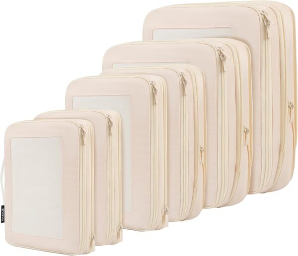 BAGAIL 4 Set/6 Set/8 Set Compression Packing Cubes Travel Accessories Expandable Packing Organizers(Beige SquareMesh 6 Set) - Image 2