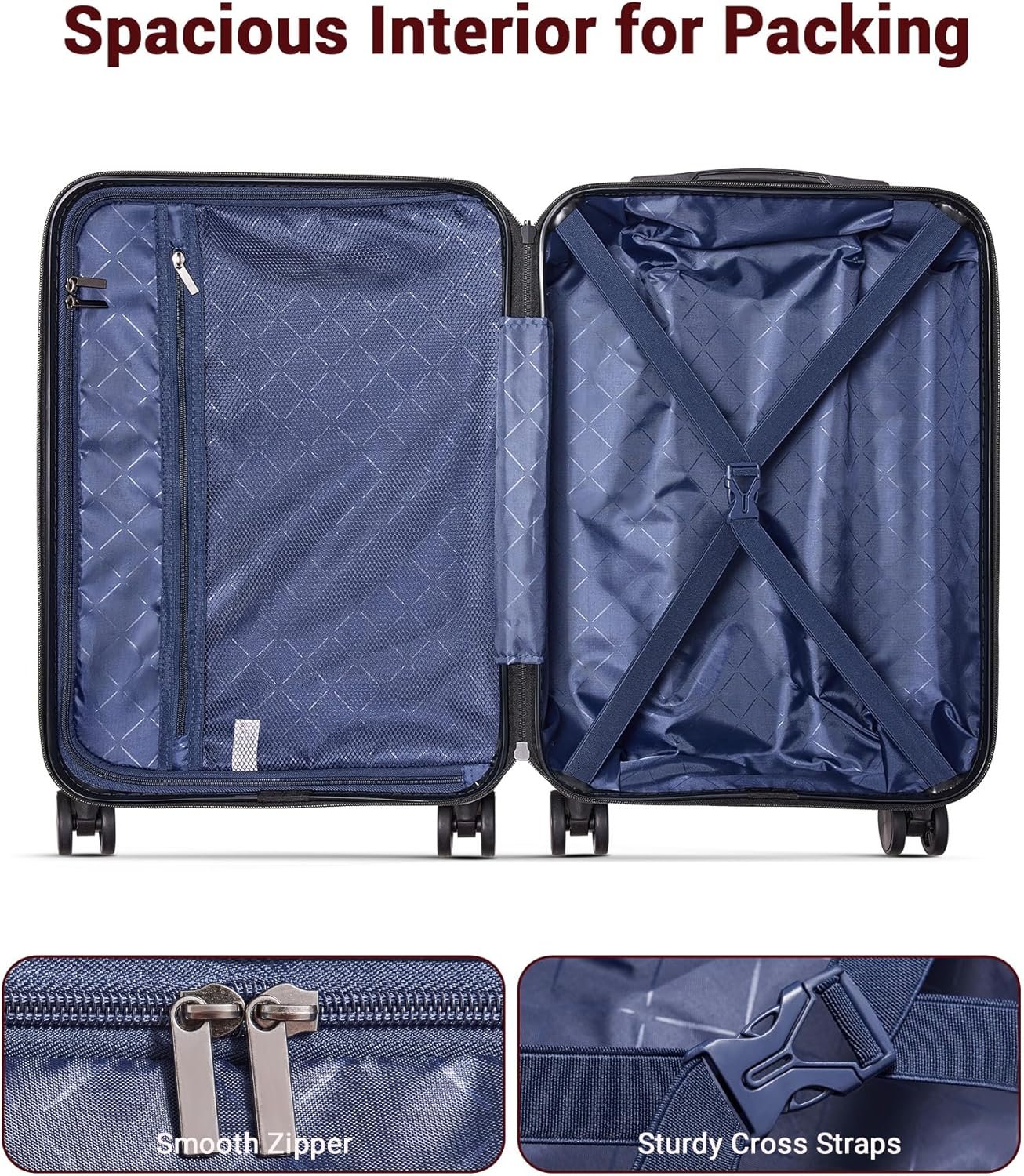 2 Piece Luggage Set, Hardside Lightweight Suitcase Sets with Double Spinner Wheels airline-approved carry-on luggage (20/28inch, Red&Black) - Image 8