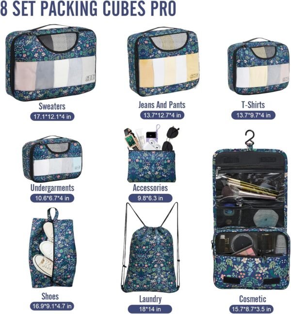 Veken 8 Set Packing Cubes for Travel Essentials, Suitcase Organizer Bags Set for Luggage, Road Trip Travel Accessories in 4 Sizes (Extra Large, Large, Medium, Small) - Image 3