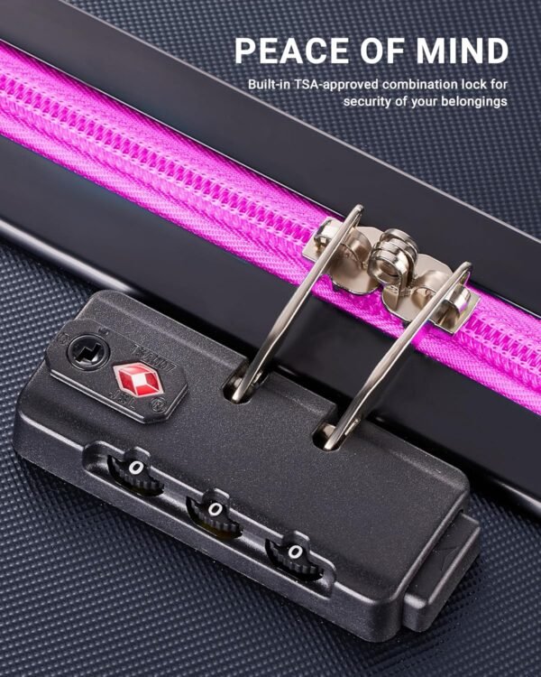 20 inch Carry-on Luggage Hardside Lightweight Suitcase with Spinner Wheels TSA Lock Airline Approved Suitcase for Travel Business, Rose Red With Dark Blue - Image 7