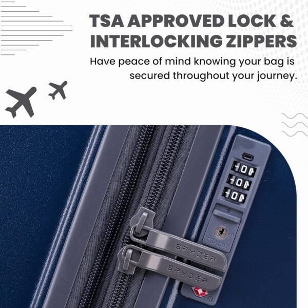 Spyder Carve 3 Piece Set with 360° Spinner Wheels, TSA Approved Lock, (20 Inch, 25 Inch, 29 Inch) Navy - Image 5