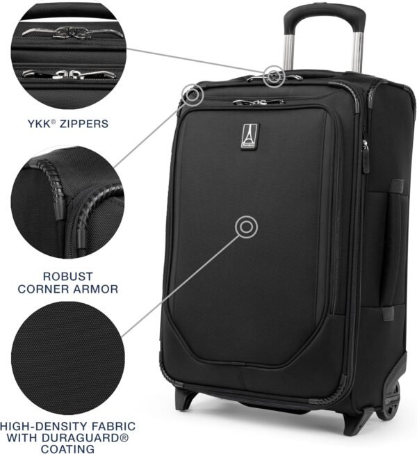 Travelpro Crew Classic Lightweight Softside Expandable Carry on Luggage, 2 Wheel Upright Rollaboard Suitcase, Men and Women, Carry On 22-Inch, Black - Image 3