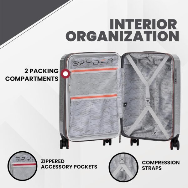 Spyder Traverse 3 Piece Luggage Set, 360° Spinner Wheels, TSA Approved Lock, (20 Inch, 25 Inch, 29 Inch), Silver - Image 4