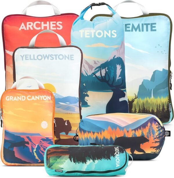Packing Cubes for Travel-Extra Large Luggage Organizers 7 Piece Set-Ultralight, Expandable/Compression Bags for Clothes by TRIPPED Travel Gear (National Parks) - Image 2