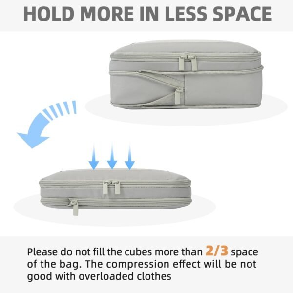 BAGAIL 4 Set/6 Set/8 Set Compression Packing Cubes Travel Accessories Expandable Packing Organizers (Square Mesh, 06-Grey) - Image 6