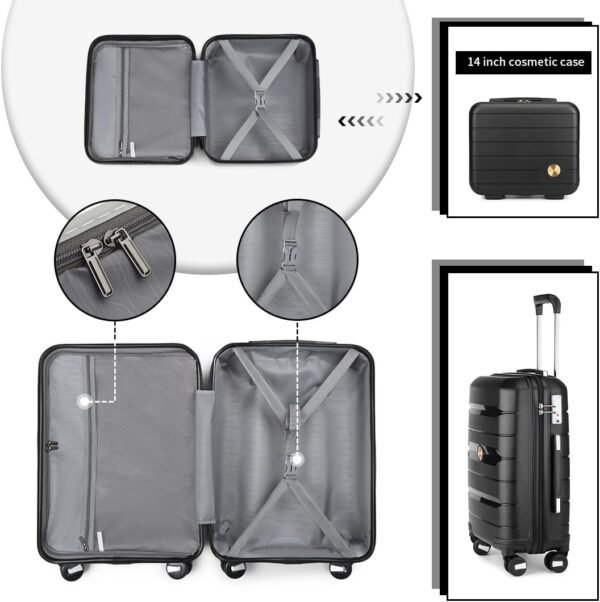 Somago Luggage Sets and Packing Cube Travel Set Lightweight Hardside Polypropylene Suitcases with Double Spinner Wheels and TSA Lock,Classic Black - Image 3