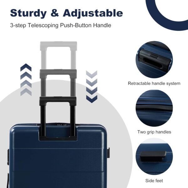 LARVENDER Luggage Sets 3 Piece Expandable 20inch Carry On Luggage Suitcase with Front Pocket, Hardshell 28inch Checked Luggage with Spinner Wheels, TSA Lock for Men & Women, Blue - Image 8