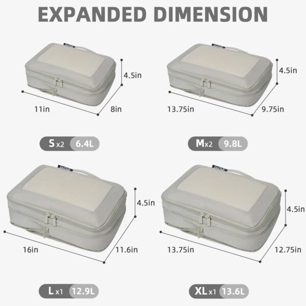 BAGAIL 4 Set/6 Set/8 Set Compression Packing Cubes Travel Accessories Expandable Packing Organizers (Square Mesh, 06-Grey) - Image 3