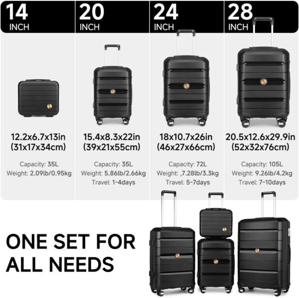 Somago Luggage Sets and Packing Cube Travel Set Lightweight Hardside Polypropylene Suitcases with Double Spinner Wheels and TSA Lock,Classic Black - Image 6