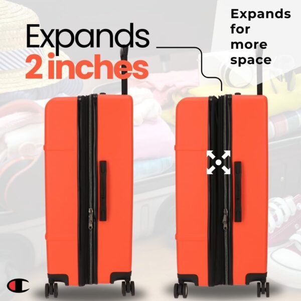 Champion 3-Piece Luggage Set - 21” 25” 29” Hardshell Suitcases with 8 Spinner Wheels - Expandable Carry-On & Checked Luggage - Durable ABS Material - Travel Bags for Men & Women - Mandarin Red - Image 8
