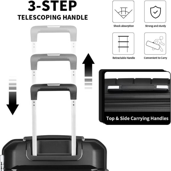 Somago Luggage Sets and Packing Cube Travel Set Lightweight Hardside Polypropylene Suitcases with Double Spinner Wheels and TSA Lock,Classic Black - Image 7