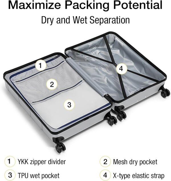KYME Luggage Sets 3 Piece Hardshell 22in/26in/30in Suitcases with Spinner Wheels Hardside Suitcase Sets with TSA Lock Travel Rolling Luggage Set for Women Men Silver Grey - Image 4
