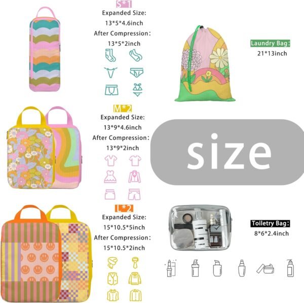 8 Pcs Compression Packing Cubes for Travel Luggage, Lightweight Suitcase Organizer Bags Set, Compression Packaging Cube for Travel Essentials, Packing Cubes for Carry on Suitcase - Image 4