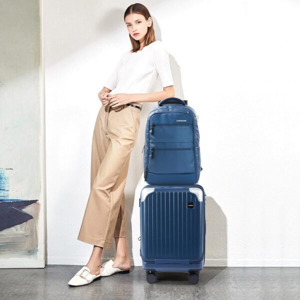 LARVENDER Luggage Sets 3 Piece Expandable 20inch Carry On Luggage Suitcase with Front Pocket, Hardshell 28inch Checked Luggage with Spinner Wheels, TSA Lock for Men & Women, Blue - Image 3