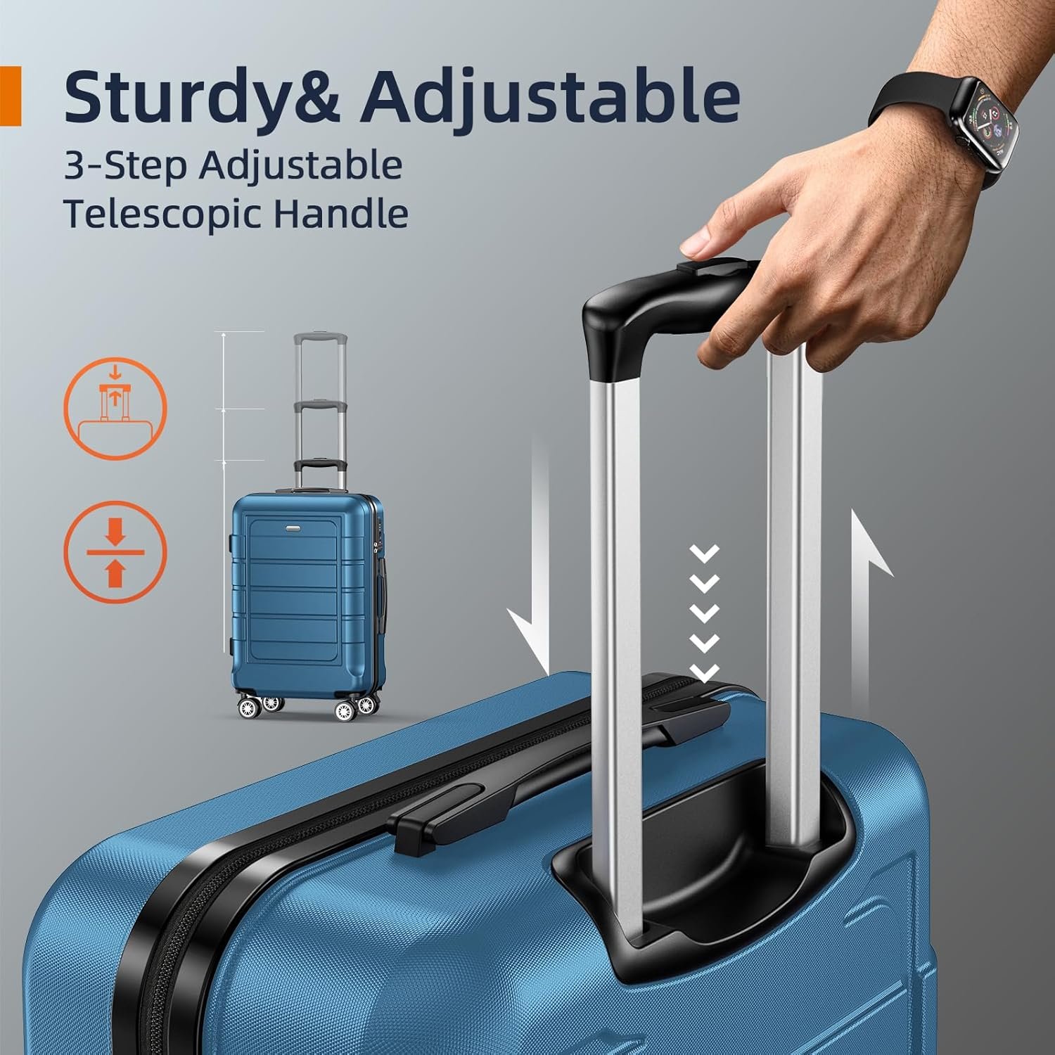 SHOWKOO Luggage Sets Expandable PC+ABS Durable Suitcase Sets Double Wheels TSA Lock 4 Piece Luggage Set Navy - Image 6