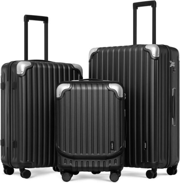 LEVEL8 Grace Luggage Sets Hardshell Suitcase with Wheels, Sturdy Large Suitcase Tsa Lock 20 Inch Expandable Carry on 24 Inch 28 Inch Checked Luggage, 3-Piece Set (20/24/28), Black - Image 2